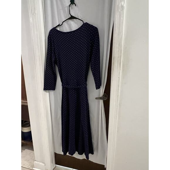 Lands End Navy White Polka Dot Belted Midi Sheath Dress Sz M 10/12 - Picture 5 of 5
